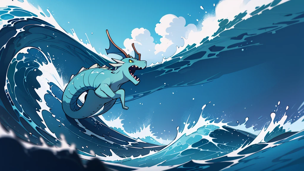 4k ultra hd, best quality, a watery elemental sea serpent leviathan riding a really high wave