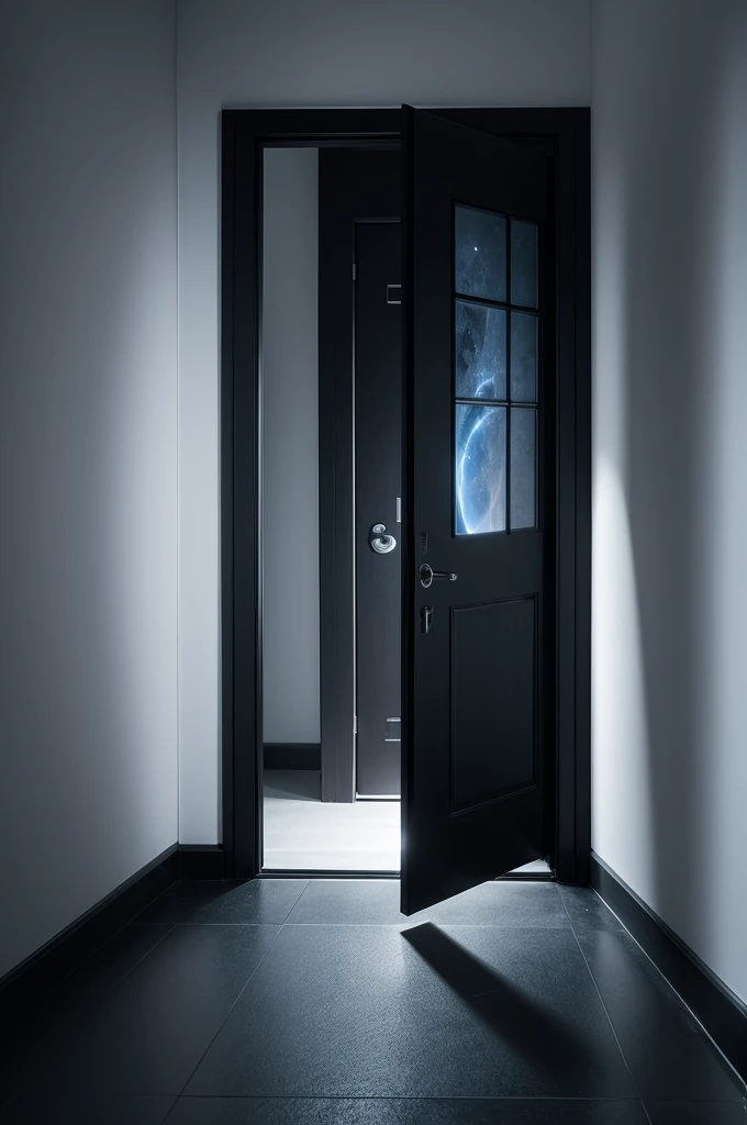 opening dark door and inside outer space