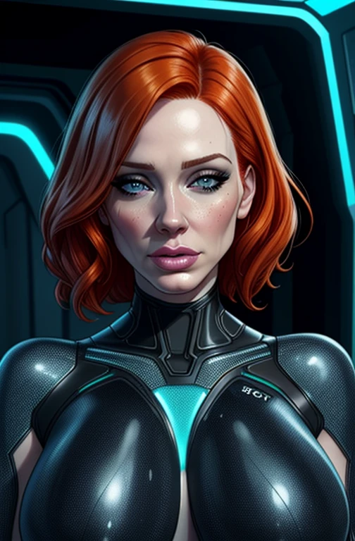 a ginger haired woman, Christina Hendricks, alluring 48 year old woman, in a wild and wet space scene, beautiful detailed eyes, beautiful detailed lips, extremely detailed eyes and face, long eyelashes, High-quality facial research of Christina Hendricks, (Christina's sculpted cheekbones and slight wrinkles around the face),High-quality detail of Christina Hendricks figure, dramatic pose, dynamic action, futuristic sci-fi environment, glowing lights, neon colors, cinematic lighting, photorealistic, 8k, best quality, masterpiece, ultra-detailed, physically-based rendering, see-through clothing
