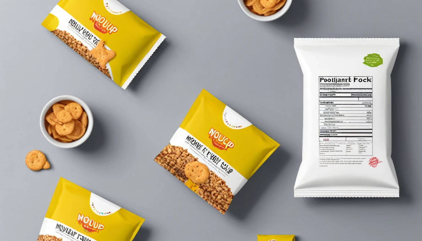 Top view of mouckup instant snack food packaging template design