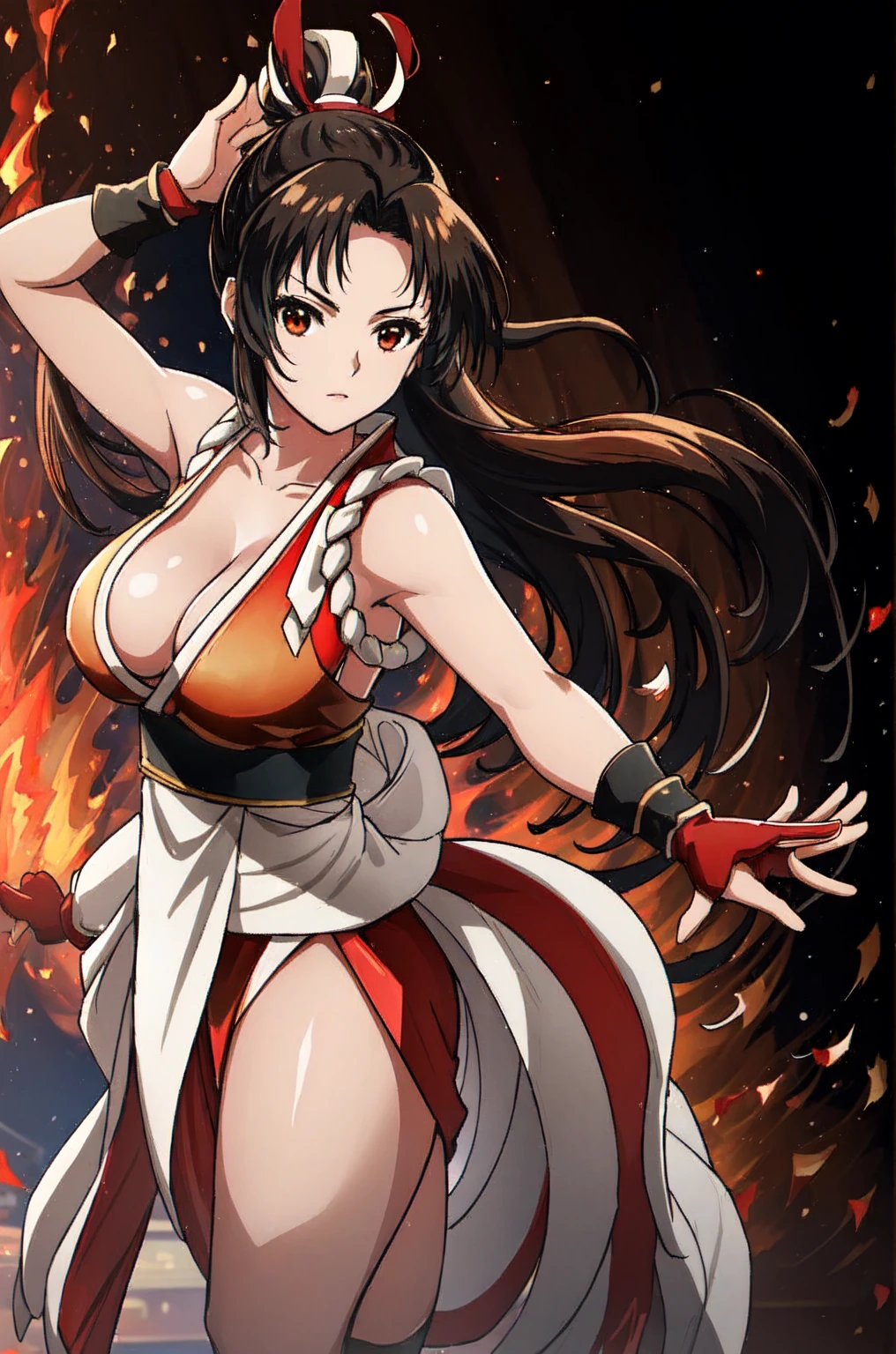 12k,((Highest quality)), ((masterpiece)), ((Realistic)), Dance does not know fire, My Style, Red clothes, striking a confident pose, Japanese temple detailed background, Warm front light, Contrast and sharpness, Medium depth of field, Dynamic Perspective, Proper scale and proportions, Detailed velvet texture.,