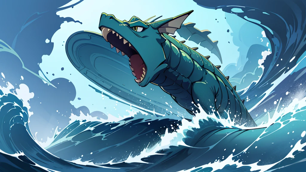 4k ultra high definition, high quality, best quality, a water elemental sea serpent leviathan riding a really high wave