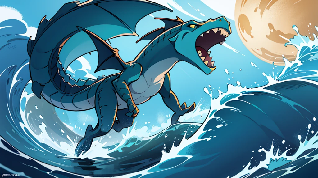 4k ultra high definition, high quality, best quality, a water elemental sea serpent leviathan riding a really high wave