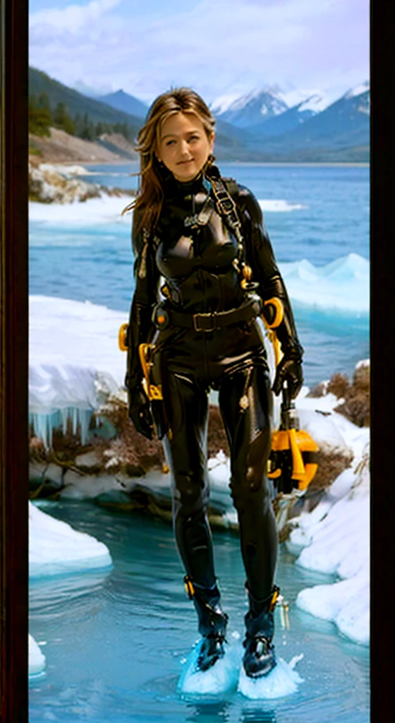 scubagear2023, ((( movie still of Italian exploitation movie))) , cinematic, film grain,
by (Giuseppe pinori:Richard wong:0.2),  (Foreground: scientific dive sight on the ocean shore, (ice cold)diveboat vessel, Volumetric Light, ((Middleground: (closeup) pretty and young   girl (Jennifer Aniston, clear facial features), in snow-white fullbody neoprene factured heavy drysuit, (in scuba, [removed small thight white hood]:0.9), [air tank]:0.8, after a scuba dive, , action pose, standing on icy shore in arctic, , clear facial features, perfect body,(full body portrait)
)),
(((Background: distant frozen mountains))), (creating an emphasis on emotions such as wonder, trill, happiness,),  
Blondhead women, inspired by Ron English, [au naturel]:0 4, , 
intricate details, trend on iStock, best quality, masterpiece, 5 fingers, 1girl,  swimming