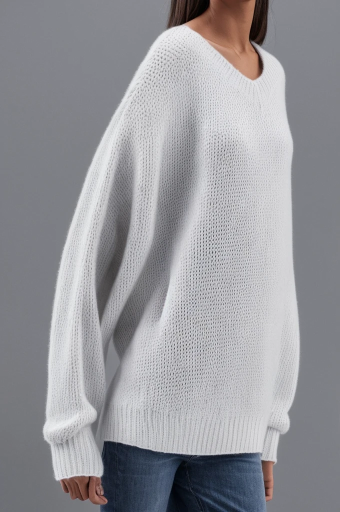 a white sweater, no person, just the sweater, ultra hd, best quality, grey background, full size, central orientation, frontal view
