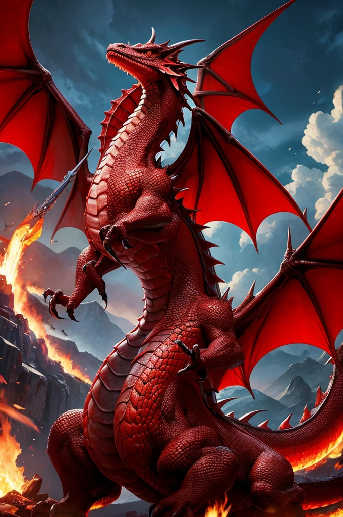 Highest quality、masterpiece、universe、dragon、strong、red