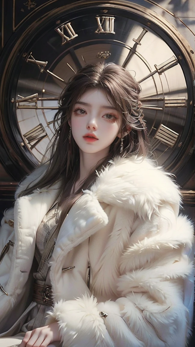 (masterpiece, top quality, best quality, official art, beautiful and aesthetic:1.2),cover art,surrealist art Clockwork "I can see for miles and miles,dreamlike,mysterious,provocative,symbolic,intricate,detailed,
xuer white fur coat,