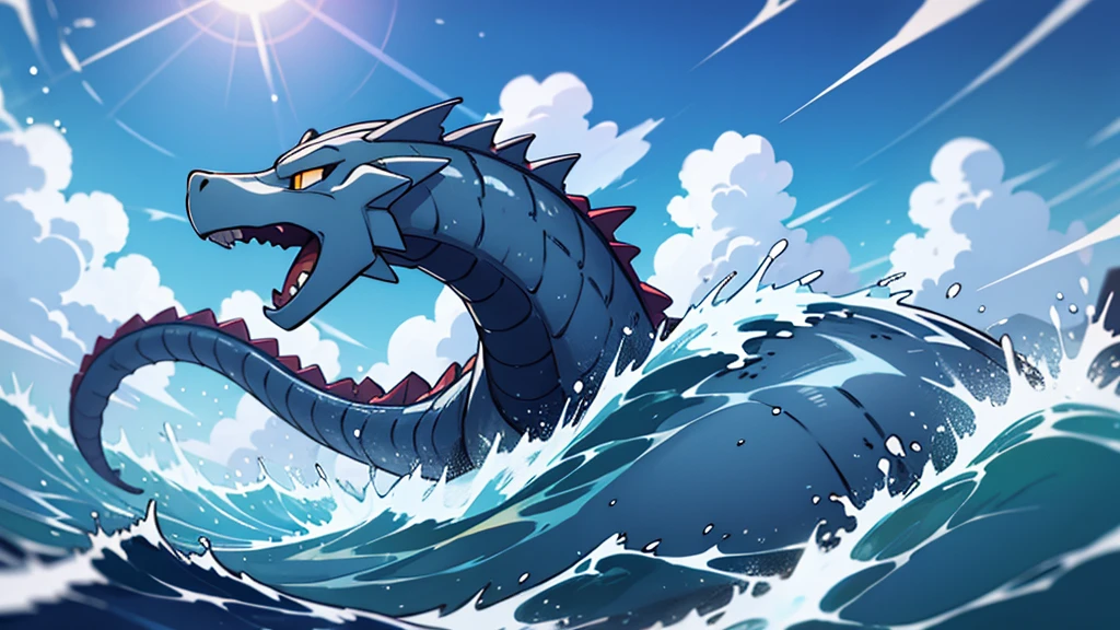 4k ultra high definition, high quality, best quality, a water elemental sea serpent leviathan riding a really high wave