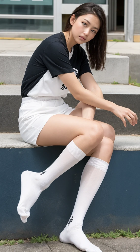 The color of the socks is all white high socks. The socks have a black Nike logo.