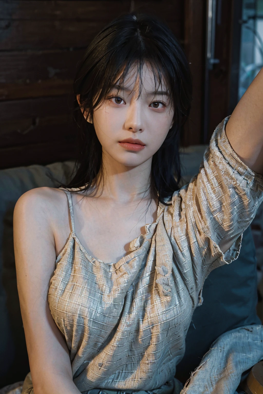 8K, Best Quality, Masterpiece, Ultra High Resolution, (Realism: 1.4), Original Photo, (True Skin Texture: 1.3), (Film Grain: 1.3), (Third Person Angle), 1 Girl, Beautiful Eyes and Face Details, Masterpiece, Best Quality, Close Up, Upper Body, Sleeping