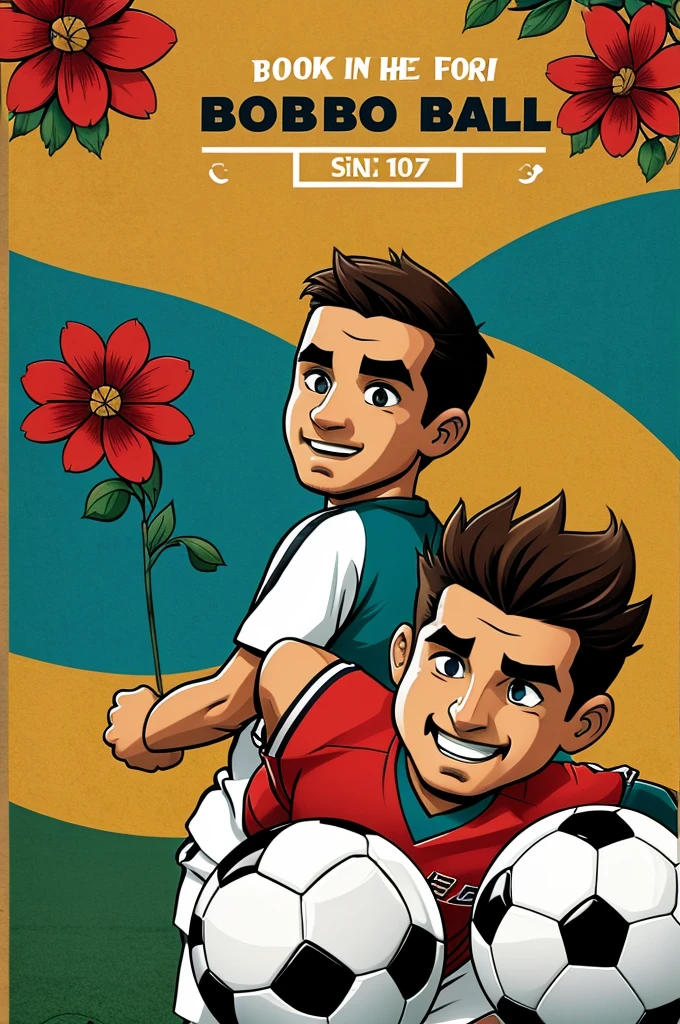 Book cover about football and I want it to have flowers involved, que sea estilo ilustrado digitalmente, estilo cartoon, muy colorida, sin personas en la imagen y sin texto soccer ⚽️