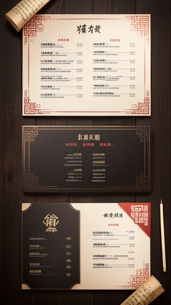 A Chinese menu,Write the word menu on the menu,Background is Chinese style ink bamboo,Textured,black.