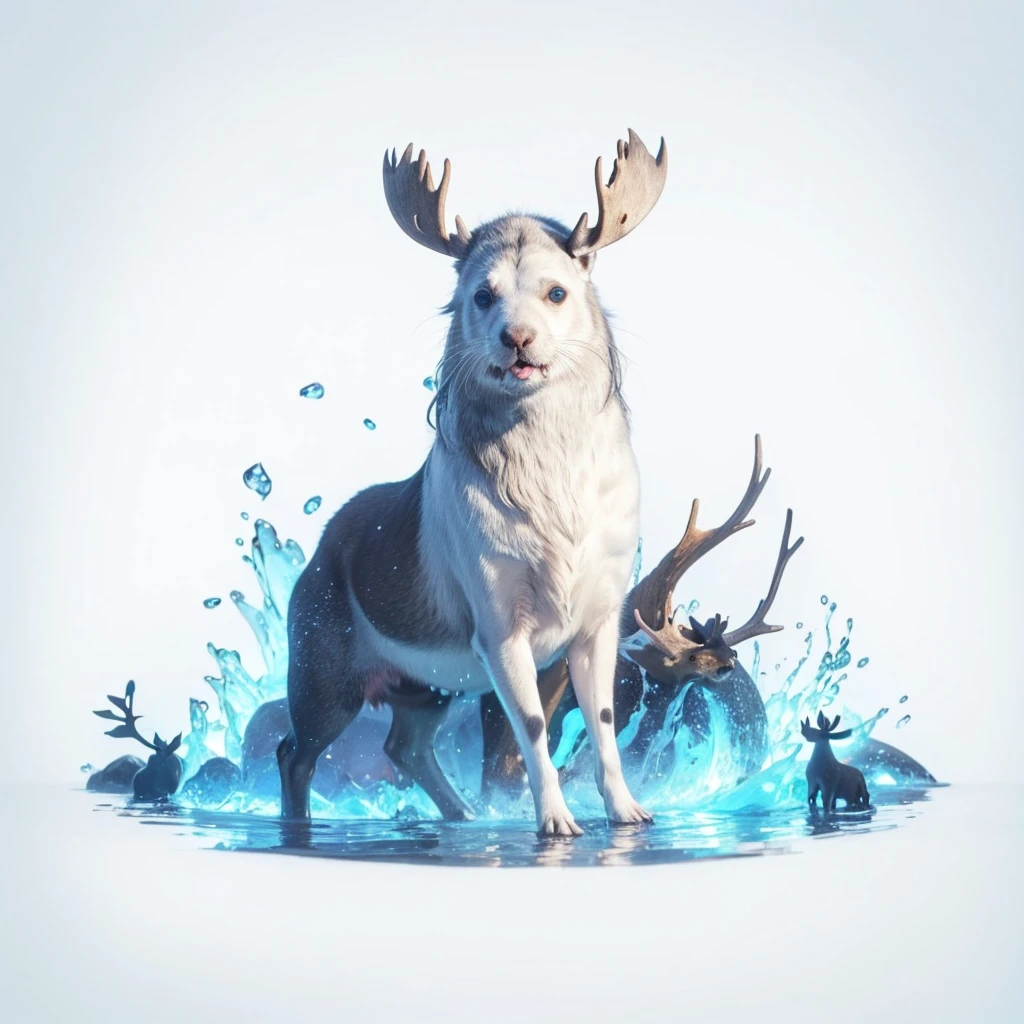 Small Animals, glow blue eyes, (his eyes gave off light), seal mixed with Moose, has black stripes on its body, Grassroots, no background, (has beard)