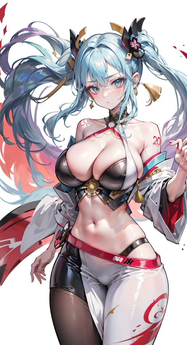 Professional drawing with colored pencils. geisha, With a strange expression on his face and a large knife in his hand... Japanese and European style. nuanced color, Contrasting colors. Some graffiti and vector art styles. ((best quality)),Navel expulsion