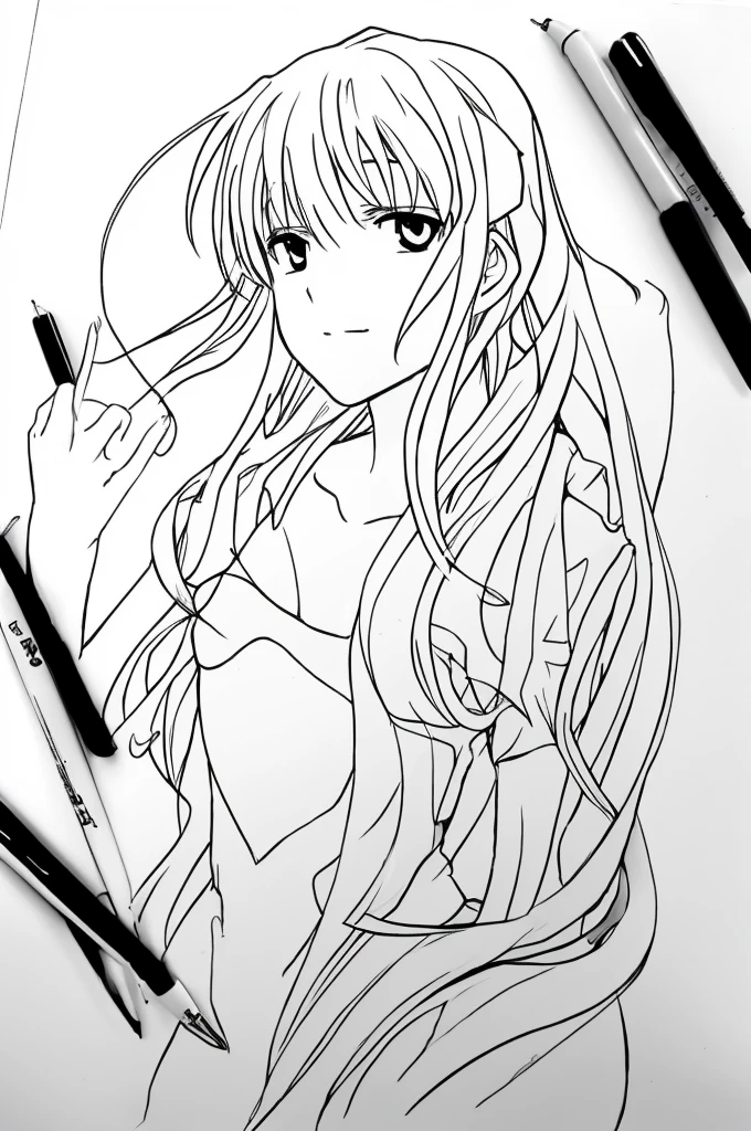 ((best quality)), ((masterpiece)), , cool random anime drawing, without any colours, professional drawing