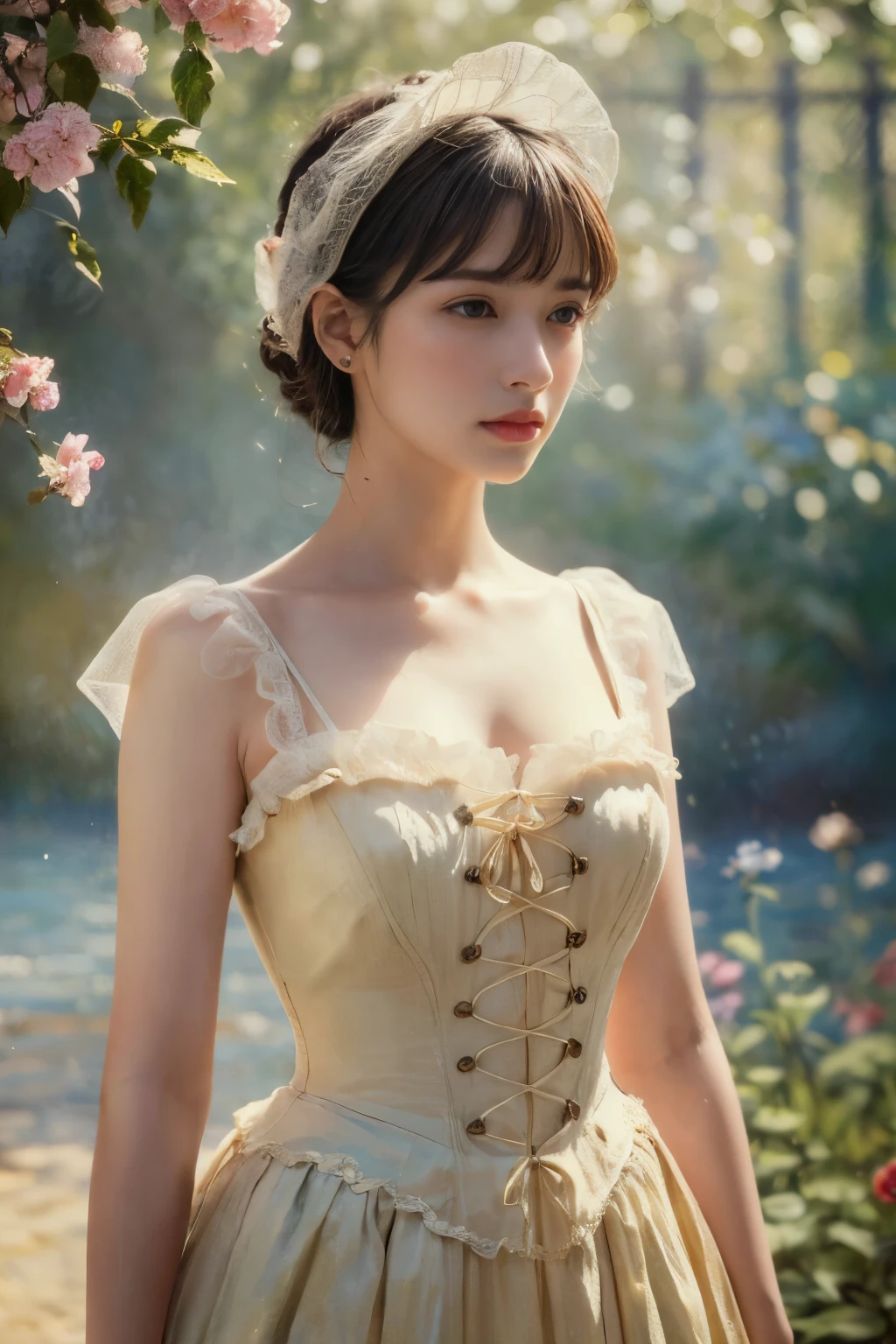 ((masterpiece:1.4, Highest quality)), (Realistic photos:1.4),
((1 girl)), (Otherworldly beauty), (dream-like),
(超High resolution:1.2), Very delicate and beautiful, wonderful, Very detailedな CG Unity 8k 壁紙, Very detailed, High resolution,
Soft Light, Beautiful detailed girl, Very detailedな目と顔, Beautiful and detailed nose, Beautiful and detailed,
(Dressed in late 19th century French costume:1.3),
Cinema Lighting, Perfect Anatomy, Slender body, (Parted bangs),
(With the Impressionist masterpiece as a backdrop:1.5), (Impressionist light and colour),
Cowboy Shot