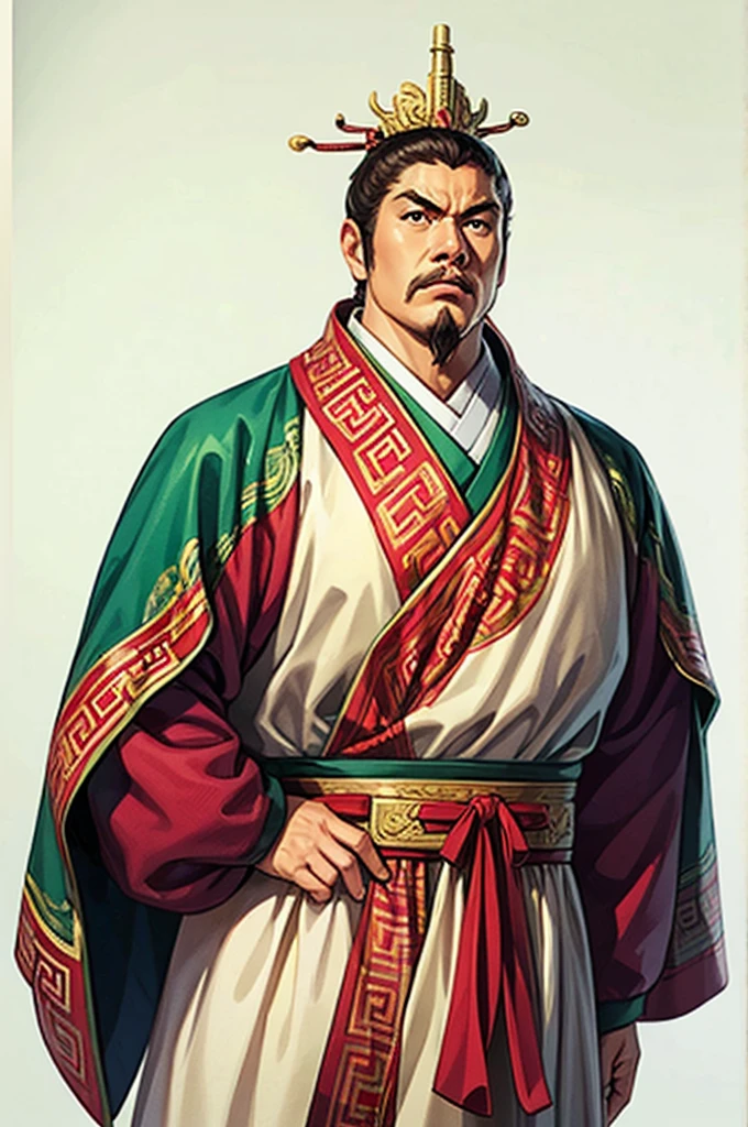 white background, 1 male，Three Kingdoms killing style:1.0，ancient Chinese background，attentive face, High image quality，masterpiece，best quality，ultra high resolution, General, 