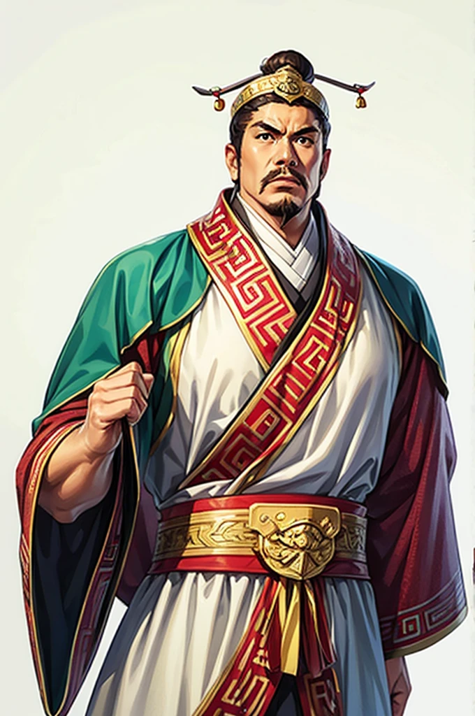 white background, 1 male，Three Kingdoms killing style:1.0，ancient Chinese background，attentive face, High image quality，masterpiece，best quality，ultra high resolution, General, 