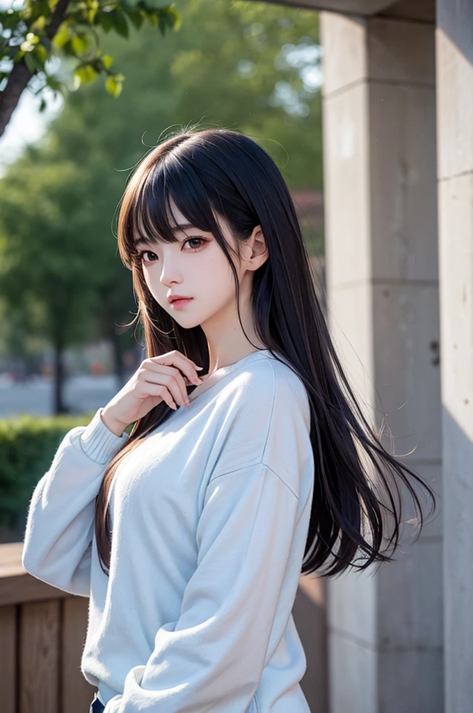 Absurdres, Masterpiece, Best quality, light colors, pastel colors, korean girl from webtoon with Beautiful face , beautiful hair , a character from kdrama, anime eyes, semi casual clothes, masterpiece background, detailed background