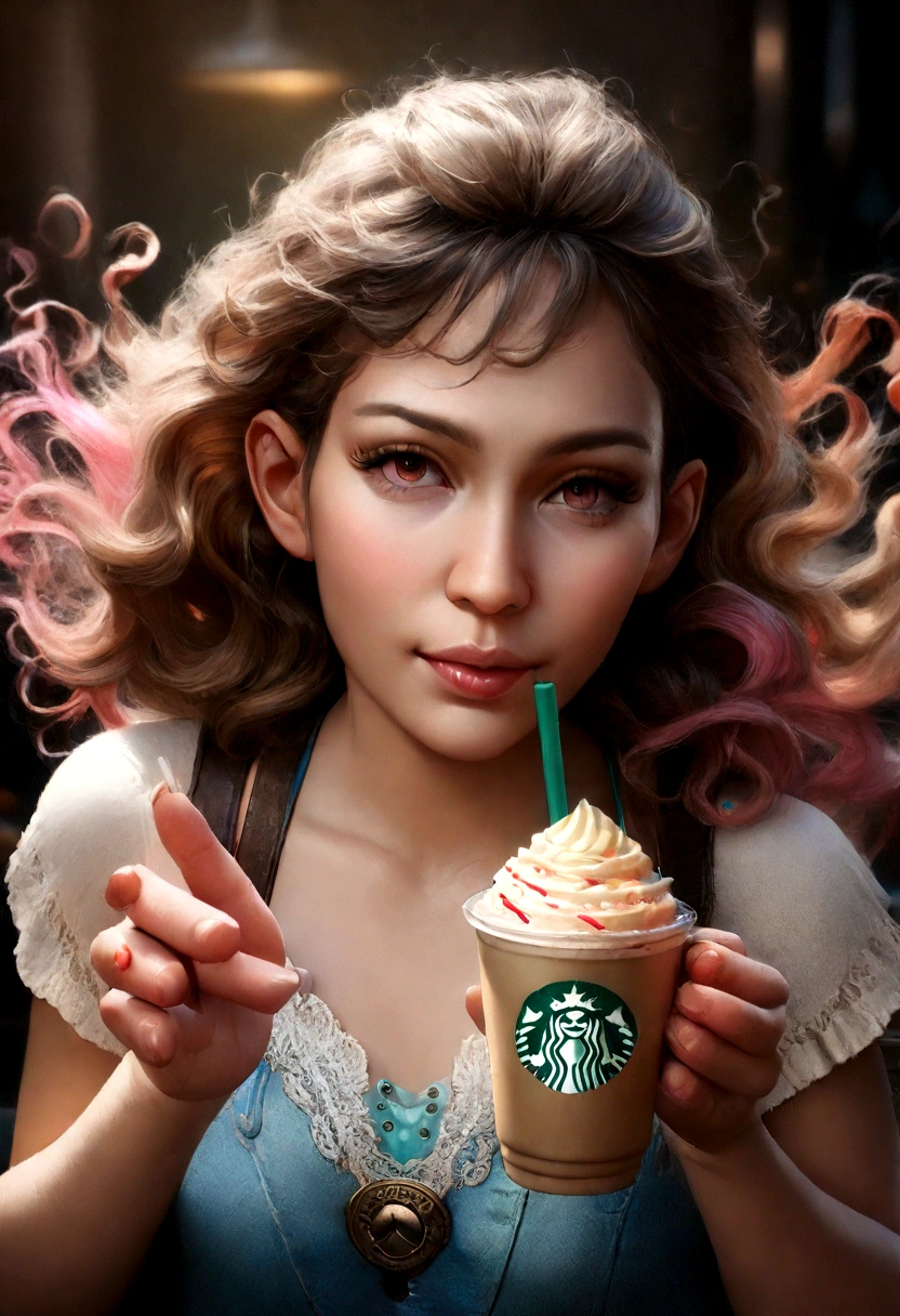 (best quality,4k,8k,highres,masterpiece:1.2),ultra-detailed,(realistic,photorealistic,photo-realistic:1.37),colorful playful cartoon coffee cup,Starbucks-style frappuccino,whimsical,quirky,vibrant colors,cute,kawaii,pastel colors,soft lighting,3d render,studio lighting,glossy,ceramic,glass,foam,straw,sprinkles,dripping,swirly,dynamic composition,playful expression