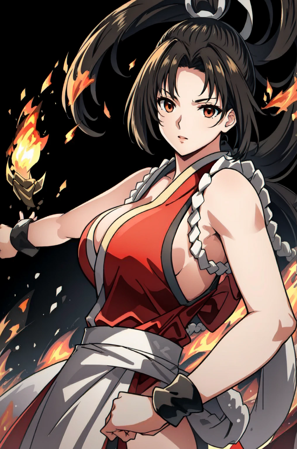 12k,((Highest quality)), ((masterpiece)), ((Realistic)), Dance does not know fire, My Style, Red clothes, striking a confident pose, Japanese temple detailed background, Warm front light, Contrast and sharpness, Medium depth of field, Dynamic Perspective, Proper scale and proportions, Detailed velvet texture., hypnoLora,
empty eyes