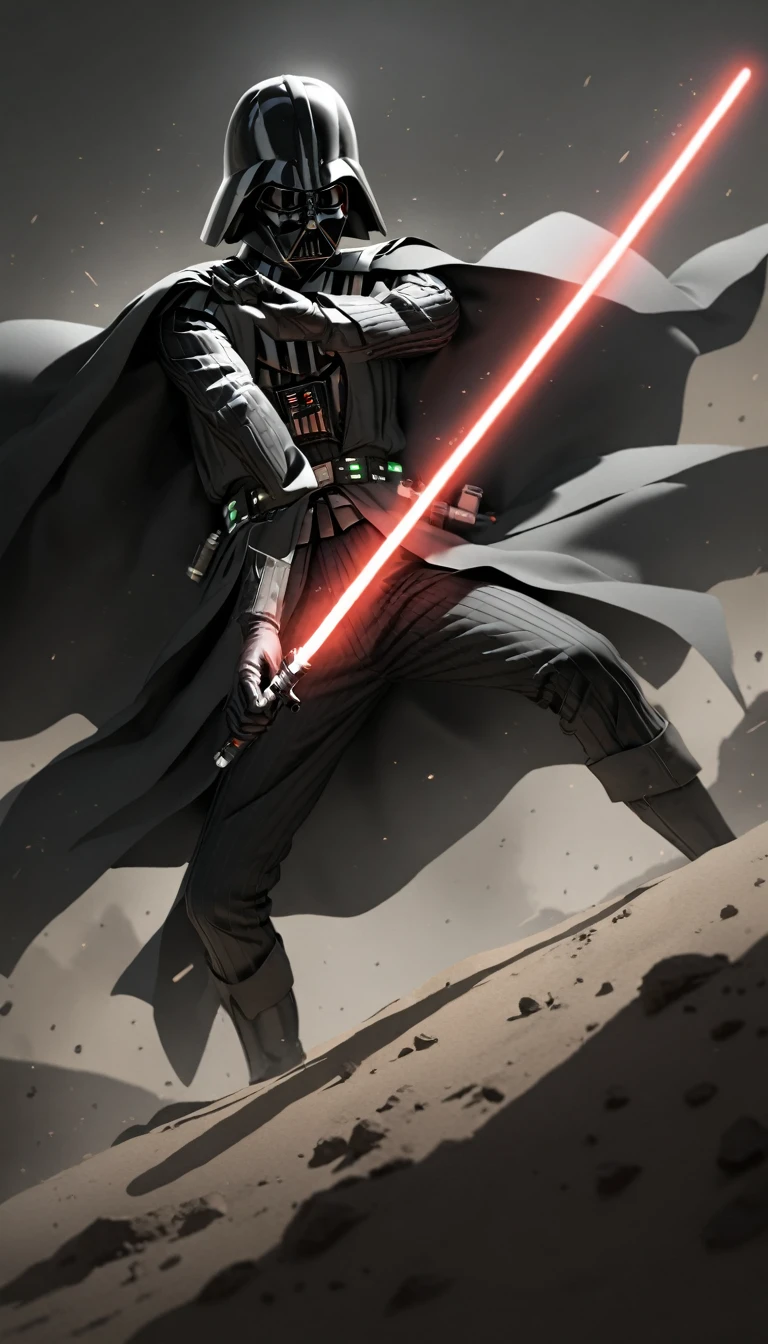 Darth vader slaying Luke Skywalker with light saber