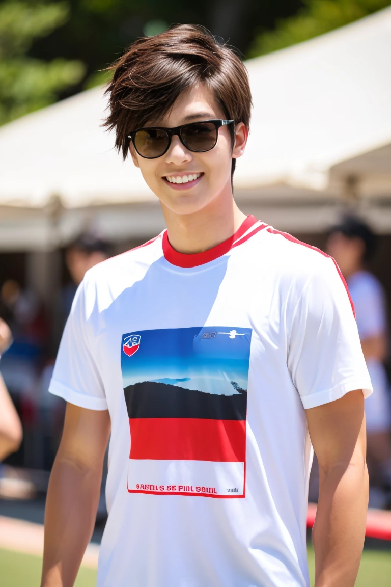 20-year-old,Japanese men,sunglasses,Short Hair,Sportsman Style,T-Shirts,Height: 175 cm,smile,Sunburn,