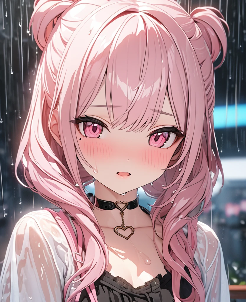 Bust, Ahegao, rolling eyes, eye-crossed, heart eyes, blush, tongue out, drooling, saliva, wet, big boobs, cum on tongue, cum on mouth, cum on face, looking at the viewer, front view, sitting, colored hair