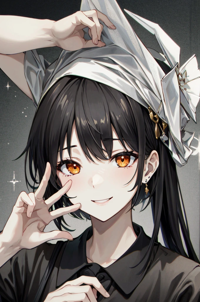 solo、Make your face clear、The gesture of tucking hair behind the ear、Red cheeks、smile、Kafka's costumes