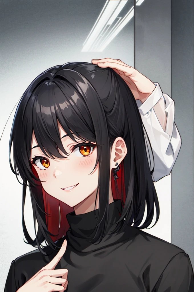 solo、Make your face clear、The gesture of tucking hair behind the ear、Red cheeks、smile、Kafka&#39;s costumes