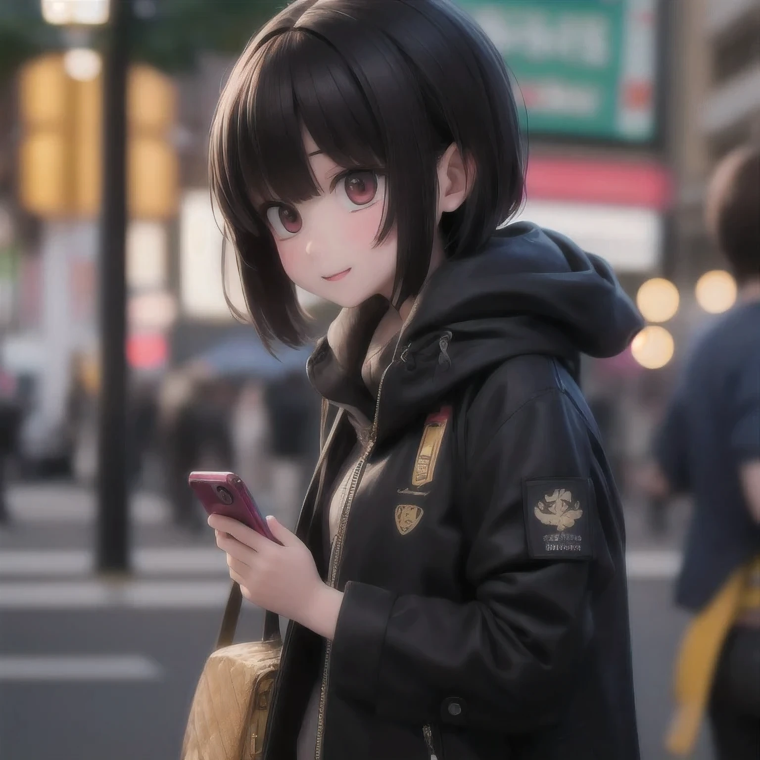 araffe girl walking down the street with a cell phone in her hand, chiho, harumi, nanae kawahara, sui ishida, yasumoto oka, kinu nishimura, junko enoshima, kiyoko suzuki, rinko kawaichi, aoi ogata, nishihara isao, shiori teshirogi(masterpiece, best quality:1.2), 1girl, solo,there is a woman that is smiling and looking at the camera, chiho ashima, with short hair, joy ang, close-up portrait film still, yun ling, inspired by Li Mei-shu, sui ishida with black hair, screenshot from a movie, inspired by Ma Yuanyu, inspired by Li Fangying, movie screencap