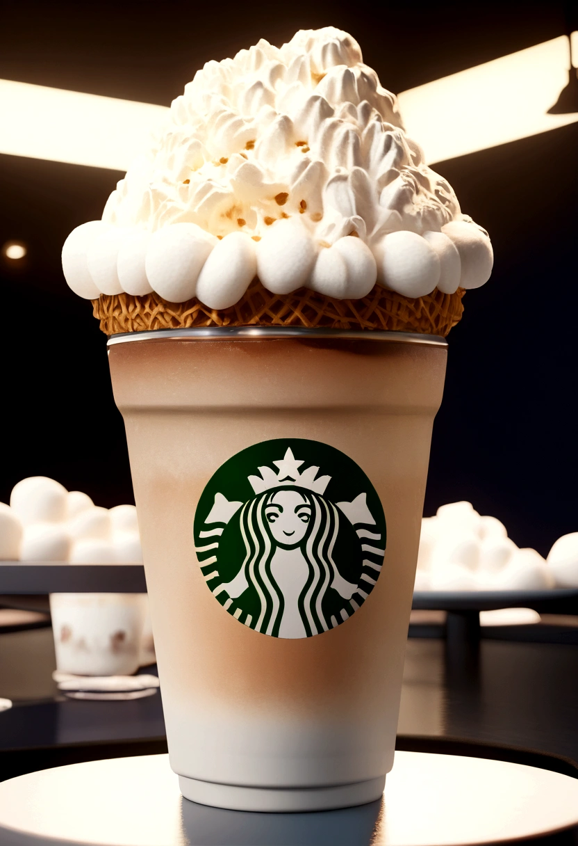 (best quality,4k,8k,highres,masterpiece:1.2),ultra-detailed,coffee cup,Starbucks-style frappuccino,soft lighting,3d render,studio lighting,glass,foam,straw