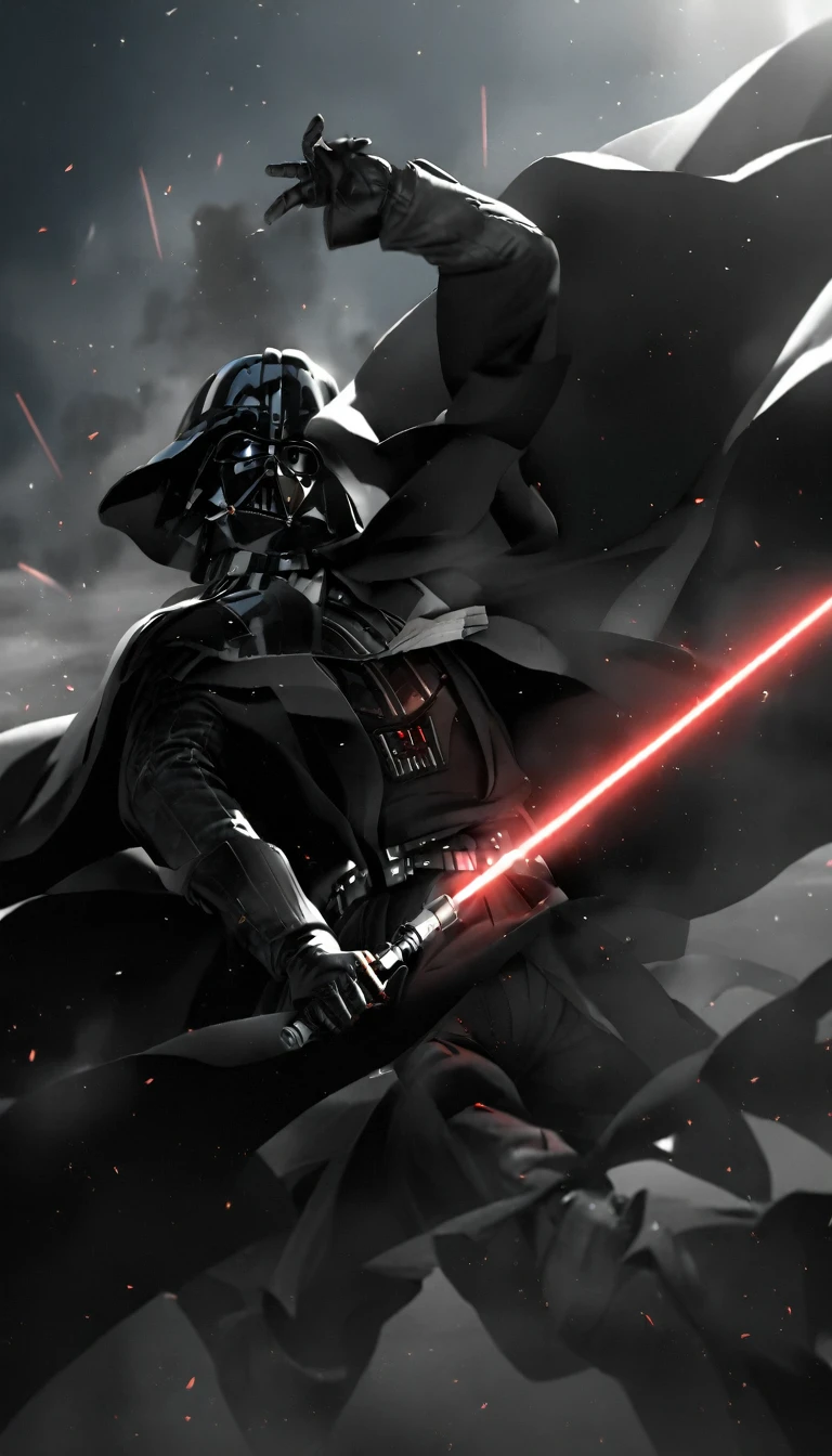 Darth vader slaying Luke Skywalker with light saber