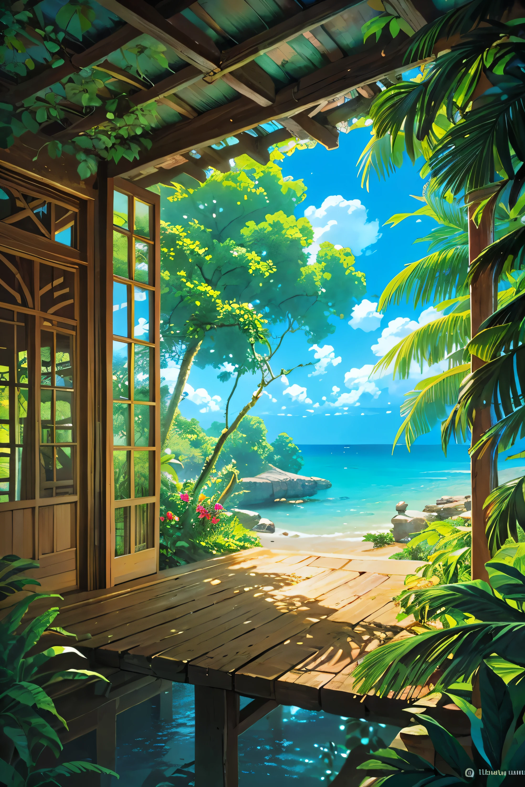 beautiful jungle tree house, cinematic, high-res, vibrant, detailed foliage, sunlight streaming through leaves, tropical paradise, lush greenery, wooden architecture, cozy and inviting, birds chirping, hidden oasis, exotic birds, hanging vines, natural harmony, dreamy atmosphere, elevated view, peaceful retreat, adventurous spirit, luxurious retreat, breathtaking scenery, tranquil escape, vibrant colors, immersive experience, magical ambiance, enchanting hideaway, explorers' paradise, paradise found, tropical haven, paradise on earth, captivating beauty, serene sanctuary, nature's masterpiece.