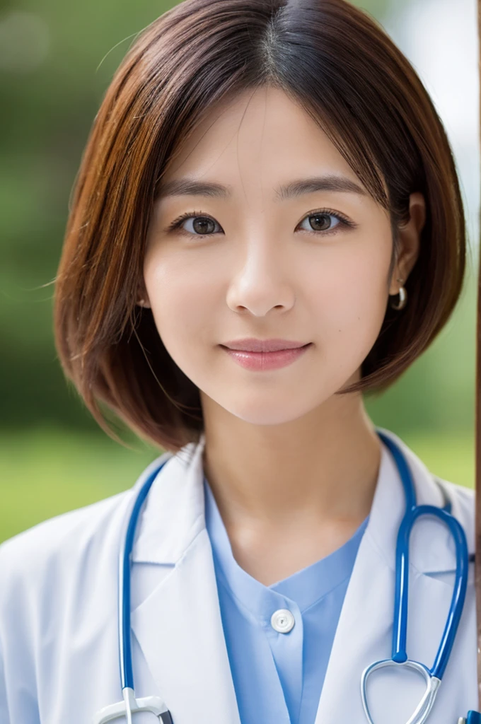 ((Highest quality)), ((masterpiece)), (detailed),Perfect Face,Japanese,Female doctor,White,Female announcer