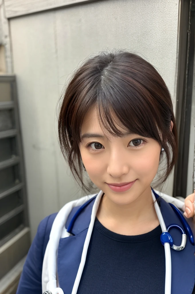 ((Medical Slabs:1.5)、A female technician wearing glasses peering at a patient leaning forward in a hospital、Breast flash、Cleavage、Small breasts)、(Realistic、Like a photograph、Live Action、, Realistic, RAW Photos, Best image quality: 1.4), Single-lens reflex camera、RAW Photos, Highest quality, Realistic, Very detailed CG Unity 8k wallpaper, Written boundary depth, Cinematic Light, Lens flare, Ray Tracing, Realistic background、hospital:1.4、(nurse:1.4、Medical scrub:1.3、Toned body)、((Ultra-dense skin))、 woman,Cute Japanese nurse、((Leaning forward、((whole body:1.5))、During examination:1.1、Serious expression))、Pink inner color hair、short hair:1.2、Short Ponytail、I like that style、stylish、Very detailed、Pay attention to the details、Perfect outfit、(Sunburned skin)、Beautiful legs:1.1、Front top view、Anatomically correct body、Accurate fingering