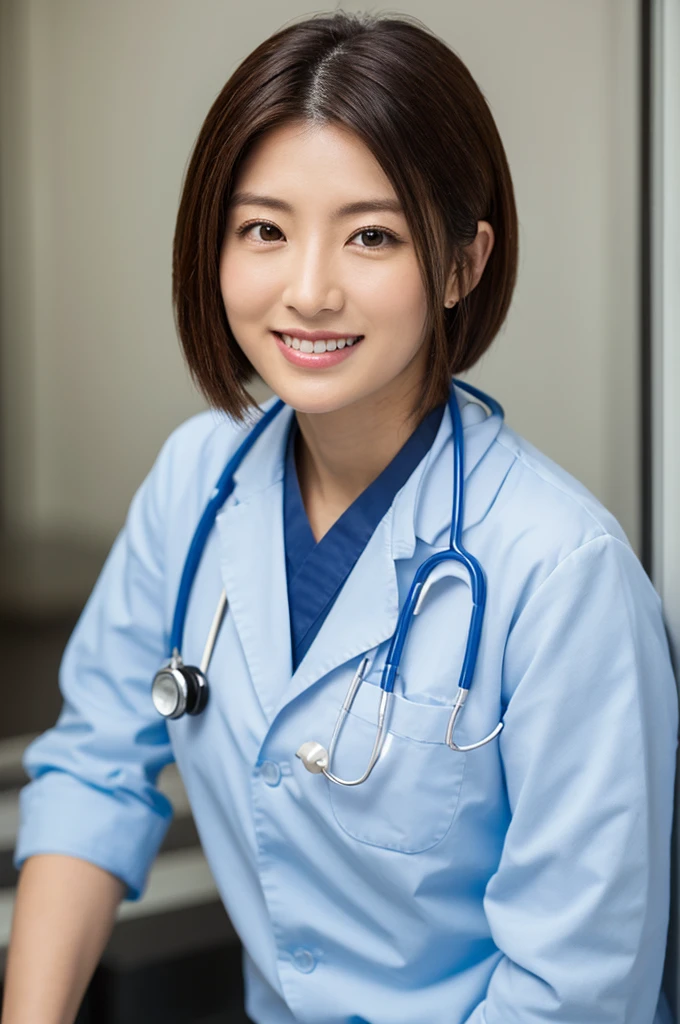 ((Highest quality)), ((masterpiece)), (detailed),Perfect Face,Japanese,Female doctor,White,Female announcer