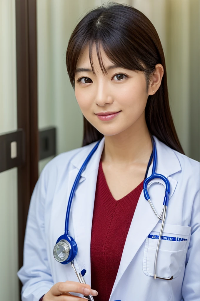 ((Highest quality)), ((masterpiece)), (detailed),Perfect Face,Japanese,Female doctor,White,Female announcer