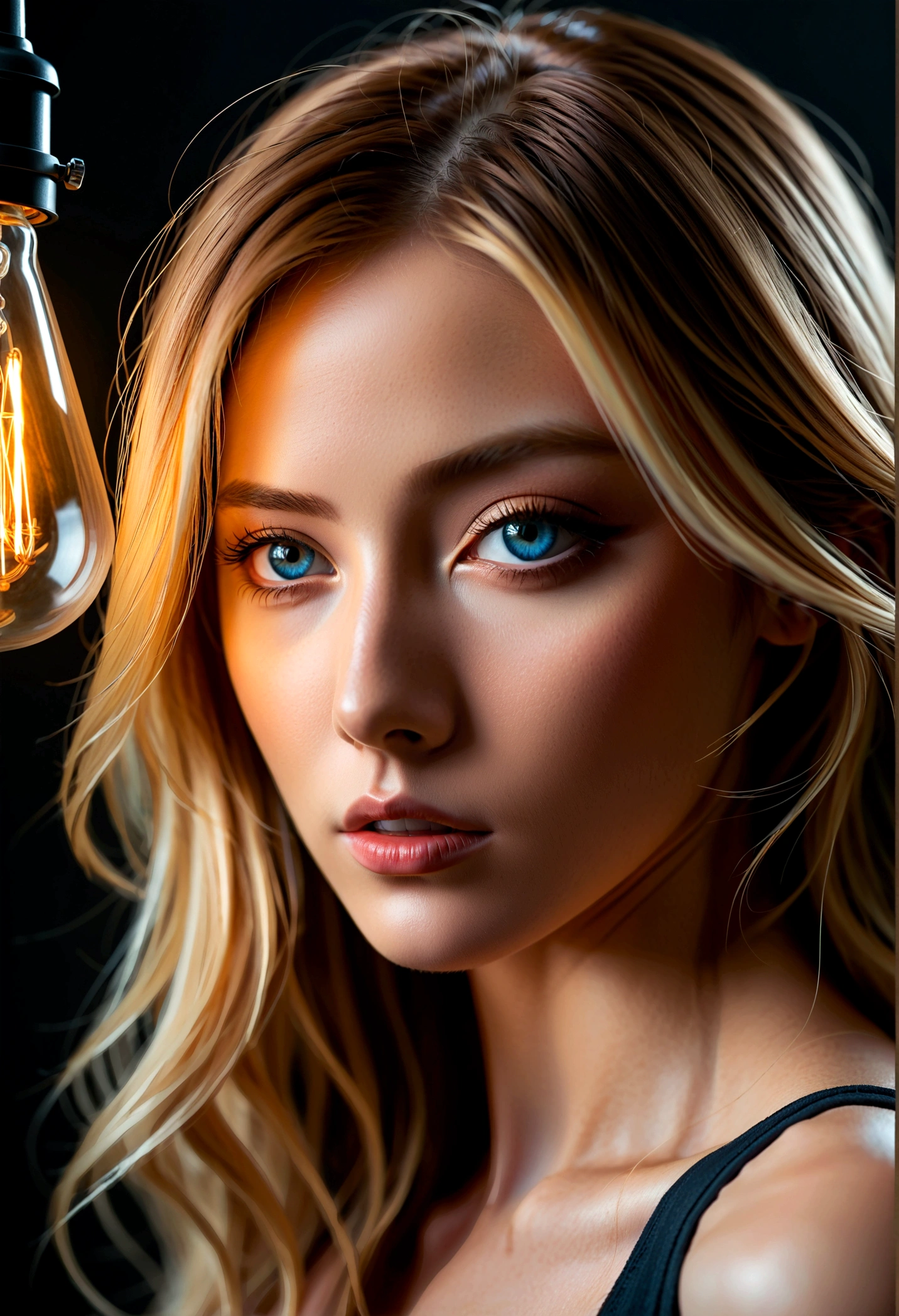 masterpiece, absurd,Award-winning photos, Extremely detailed, Astonishing, Fine details, Extremely detailed eyes and Face, author:lee jeffries Nikon d850 film stock photos 4 Kodak portra 400 camera f1.6 lenses,colorful,Ultra-realistic,Lifelike,Dramatic lighting,Unreal Engine,The popular cinestill 800 tungsten lamp on the art station, Beautiful reddish brown_Miss, a Miss with long blond hair and blue eyes ,Perfect Route_Face, Perfect Route_Body