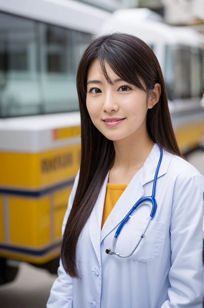 ((Highest quality)), ((masterpiece)), (detailed),Perfect Face,Japanese,Female doctor,White,Female announcer