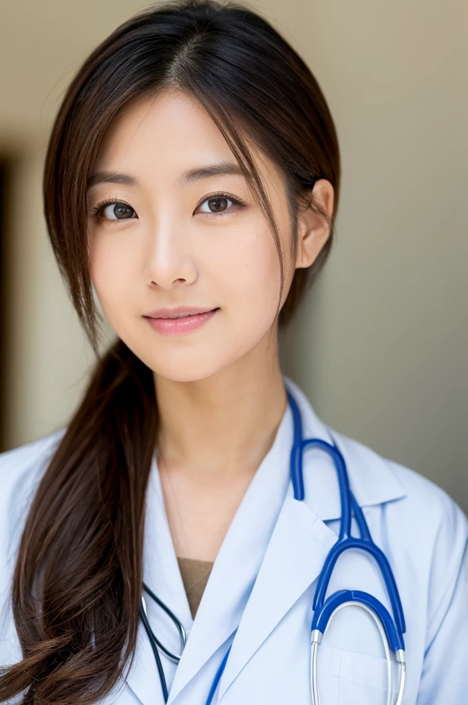 ((Highest quality)), ((masterpiece)), (detailed),Perfect Face,Japanese,Female doctor,White,Female announcer