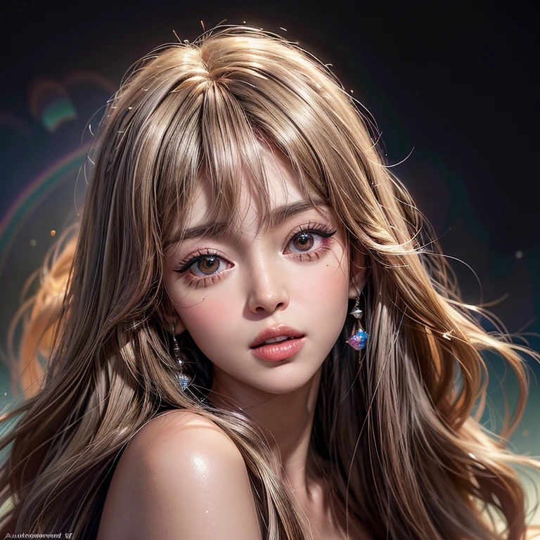 NSFW, 8k, High-level, absurd, masterpiece, best quality, primitive, very detailed CG, very detailed wallpaper, perfect lighting, Extremely detailed ((( personifying " Farrah Fawcett Majors " as a ))), MysticSight, Tyndall effect, Tyndall scattering, (Studio gray background with (Overflowing oodles Dazzling RainbowColorParticles (BokeH))), (RoundlyButts, ThighGap), (Exposed:0.4), (Assfocus with looking ahead) BREAK (Acutance:0.88), (NOGIZAKA face variations) Extremely Detailed very KAWAII face variations, perfect anatomy, Childish, CaptivatingGaze ElaboratePupils detailed Eyes with (sparkling highlights:1.28), (Voluminous LongEyelashes、GlossyRED Lips with beautiful details, RosyCheeks, Radiant PearlSkin with Transparency . { (Dynamic LifeLike expressions:1.4) | :d) }, (large eyes:-1) .