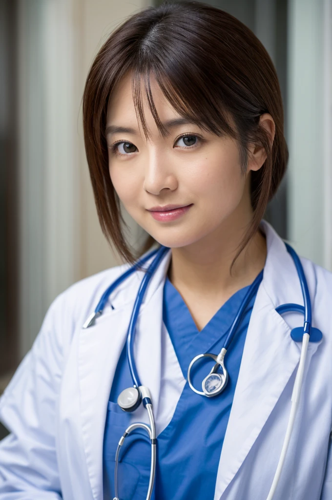 ((Highest quality)), ((masterpiece)), (detailed),Perfect Face,Japanese,Female doctor,White,Female announcer