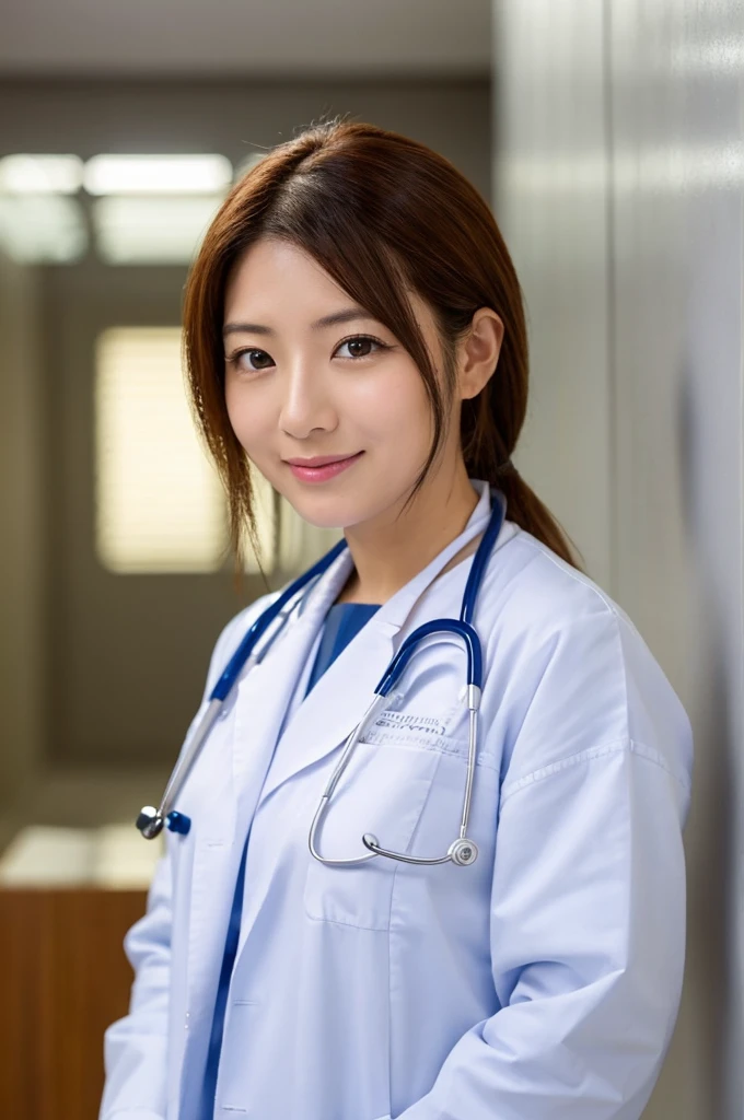 ((Highest quality)), ((masterpiece)), (detailed),Perfect Face,Japanese,Female doctor,White,Female announcer