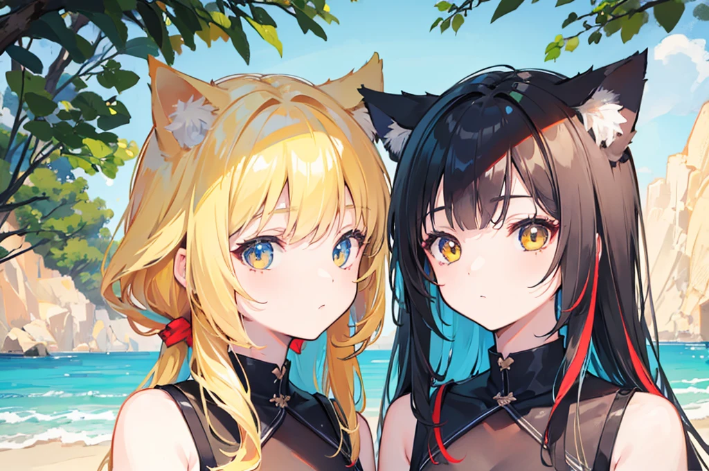 Movie angle、depth of fields、(Look at viewers)、(Right foreground:1)、(Standing photo:1)、)、 Cat Ears Girl, (独奏),(Yellow head hair),(de pele branca:1), (Curvaceous:1.2), (wide hips:1.1), Cat-eared girl, (Beautiful coastal background)、(Coast background:1.4)、(Coast background:1.4)、(bare shoulders、Yellow Micro Bikini)、(Yellow T-back panties:1.2)、sharp claws、Detailed corners、Green Choker、 (poneyTail、hairs between eyes)、(Yellow hair)、Blue eyes)、(flat breast:1.2)、 deadpan、Stunned、sleepy、 wakame、wakame、wakame、wakame、wakame、wakame、wakame、