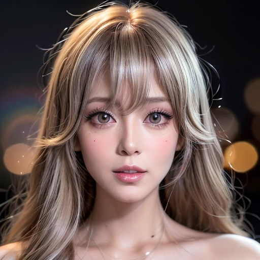 NSFW, 8k, High-level, absurd, masterpiece, best quality, primitive, very detailed CG, very detailed wallpaper, perfect lighting, Extremely detailed ((( personifying " Farrah Fawcett Majors " as a ))), MysticSight, Tyndall effect, Tyndall scattering, (Studio gray background with (Overflowing oodles Dazzling RainbowColorParticles (BokeH))), (RoundlyButts, ThighGap), (Exposed:0.4), (Assfocus with looking ahead) BREAK (Acutance:0.88), (NOGIZAKA face variations) Extremely Detailed very KAWAII face variations, perfect anatomy, Childish, CaptivatingGaze ElaboratePupils detailed Eyes with (sparkling highlights:1.28), (Voluminous LongEyelashes、GlossyRED Lips with beautiful details, RosyCheeks, Radiant PearlSkin with Transparency . { (Dynamic LifeLike expressions:1.4) | :d) }, (large eyes:-1) .