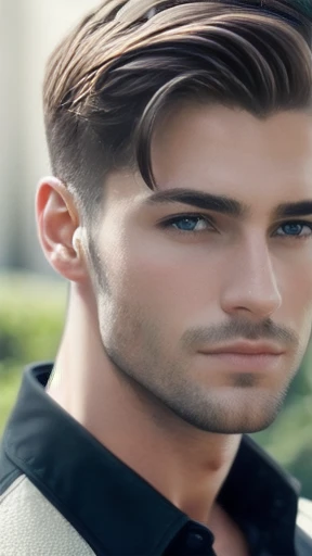  a beautiful german men short hair focus on the face, color photo