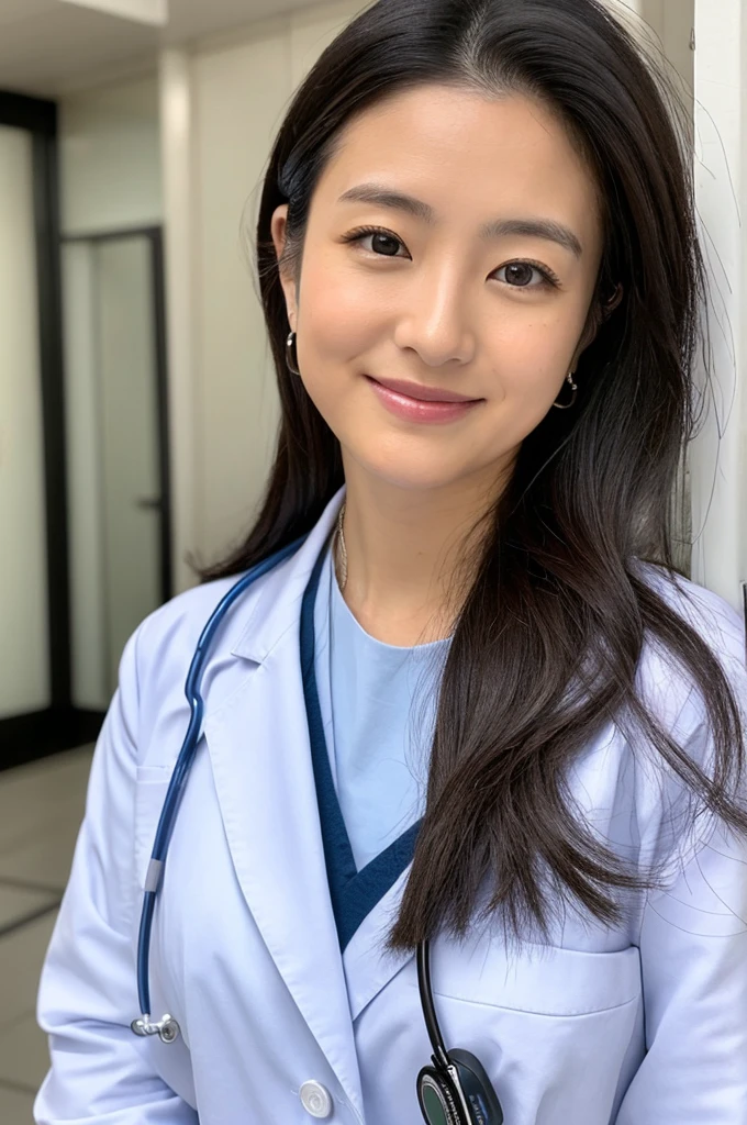 ((Highest quality)), ((masterpiece)), (detailed),Perfect Face,Japanese,Female doctor,White,Female announcer