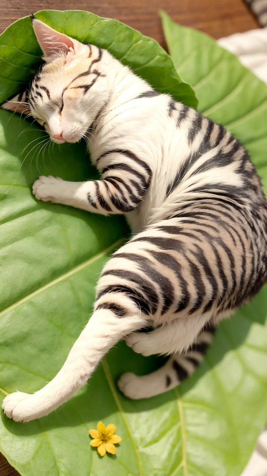 A 5mm cat sleeping on a flower leaf、Real Video