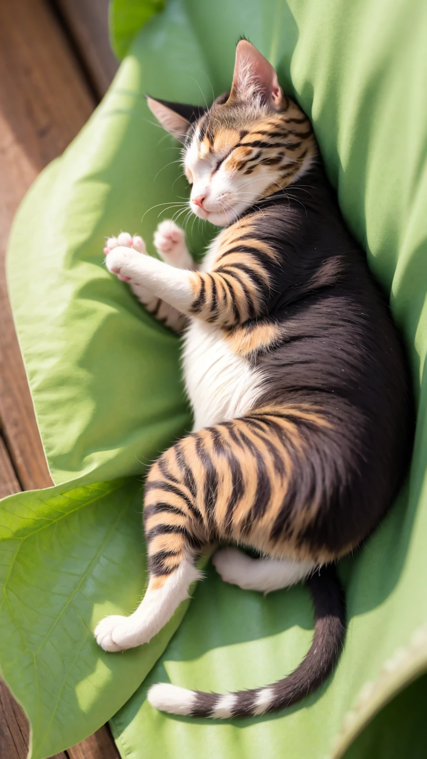 A 5mm cat sleeping on a flower leaf、Real Video